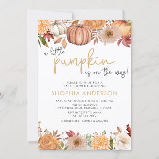 A Little Pumpkin Autumn Floral Fall Baby Shower Invitation