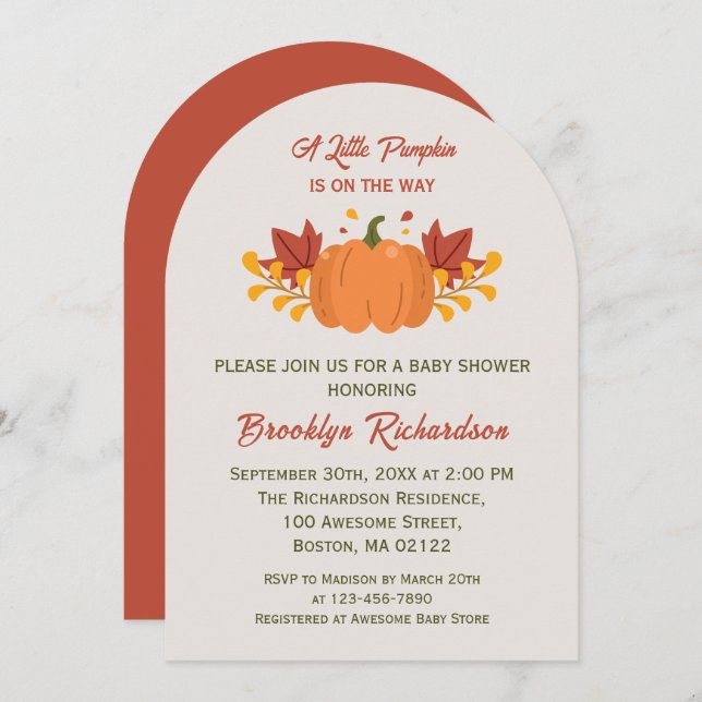 A Little Pumpkin Autumn Leaves Fall Baby Shower Invitation (Front/Back)