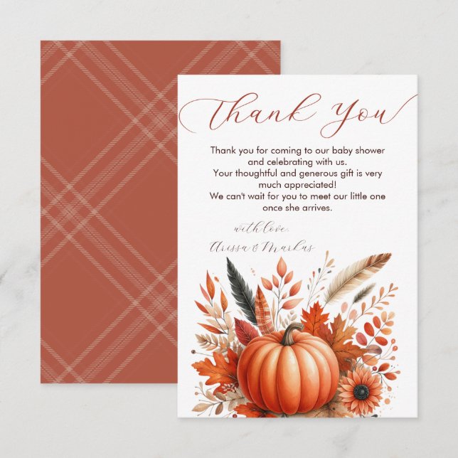 A Little Pumpkin Autumn Thank You Note Card (Front/Back)