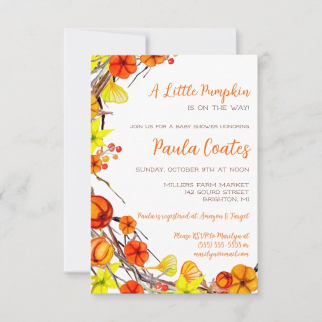 A Little Pumpkin Autumn Wreath Baby Shower  Invitation (Front)