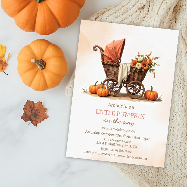 A Little Pumpkin Baby Carriage Baby Shower  Invitation (Creator Uploaded)