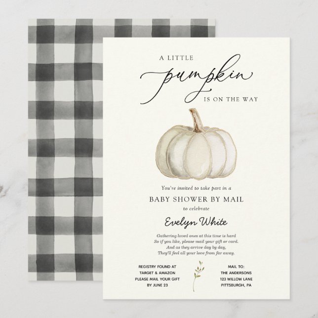 A Little Pumpkin Baby Shower by Mail Invitation (Front/Back)