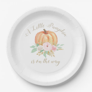 A Little Pumpkin Baby Shower floral pink Paper Plate