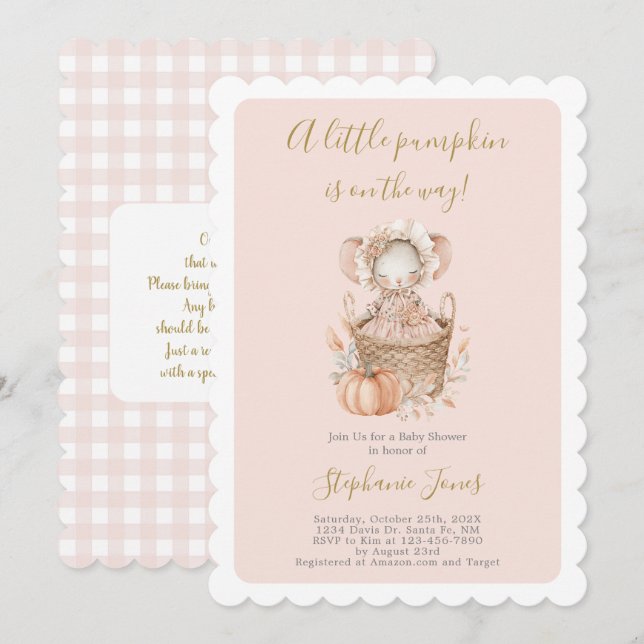 A Little Pumpkin Baby Shower girl Invitation (Front/Back)