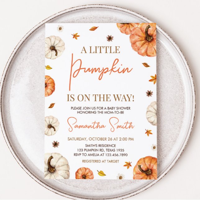 A Little Pumpkin Baby Shower Invitation (Fall Pumpkin Baby Shower Invitation)