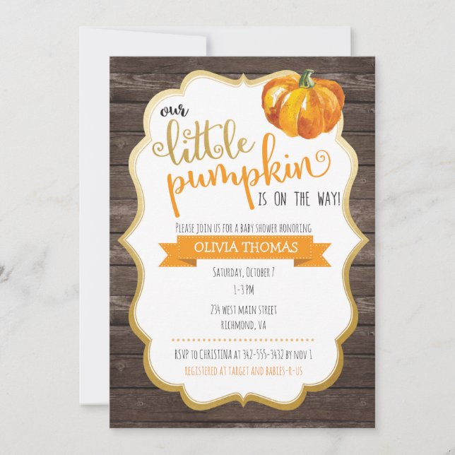 A Little Pumpkin Baby Shower Invitation (Front)