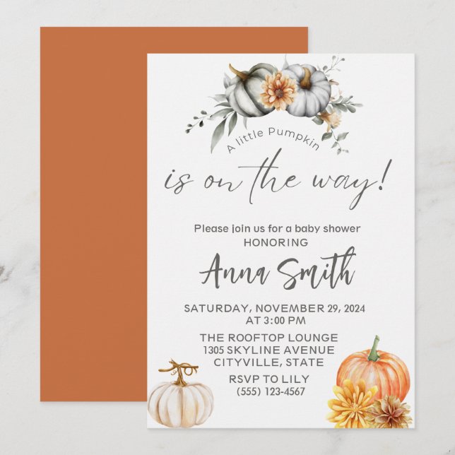 a little pumpkin baby shower invitations (Front/Back)