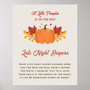 A Little Pumpkin Baby Shower Late Night Diapers Poster
