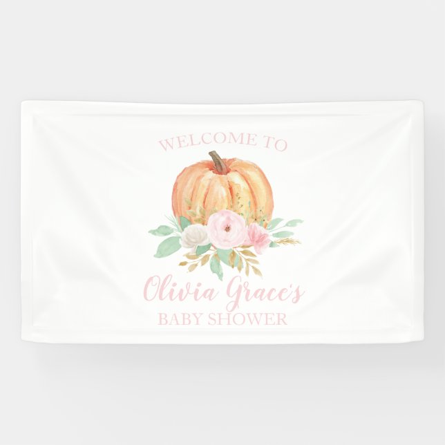 A Little Pumpkin Baby Shower pink floral Banner (Horizontal)