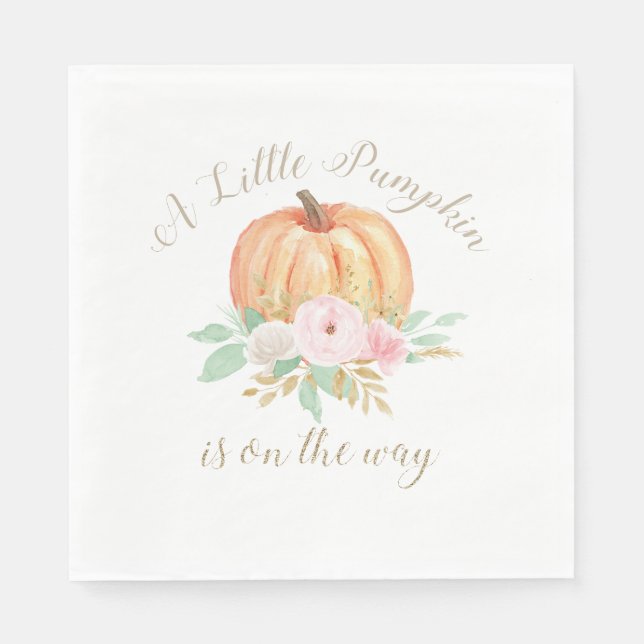 A Little Pumpkin Baby Shower pink floral Napkin (Front)