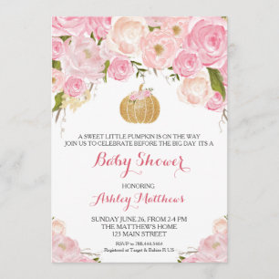 A little Pumpkin Baby Shower Pink & Gold Glitter Invitation