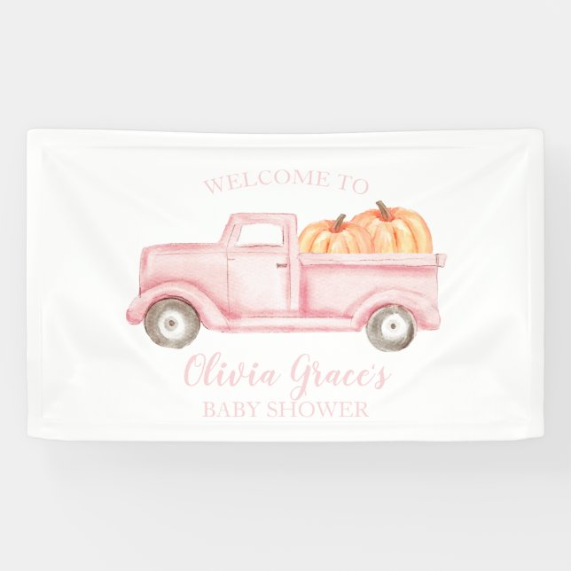 A Little Pumpkin Baby Shower pink truck Banner (Horizontal)