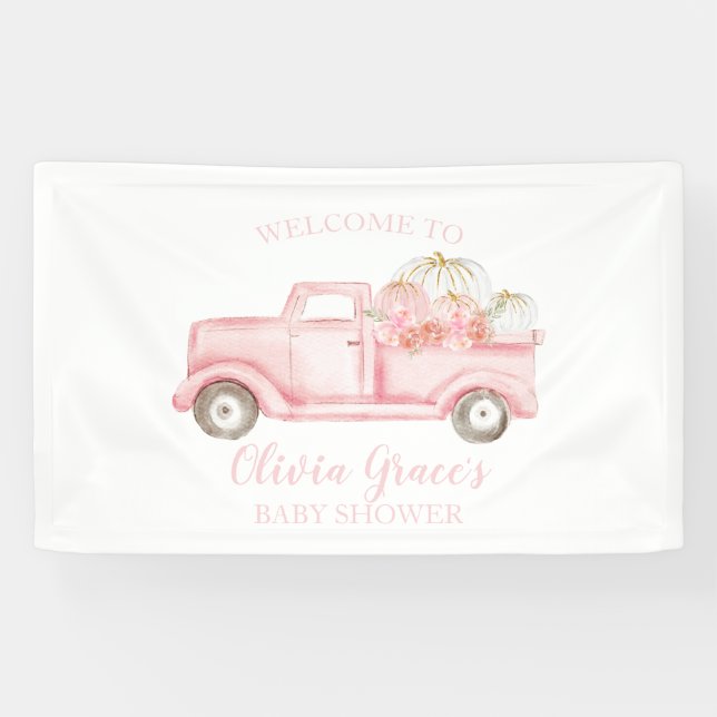 A Little Pumpkin Baby Shower pink truck Banner (Horizontal)