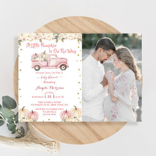 A Little Pumpkin Baby Shower Pink Truck Photo Invitation