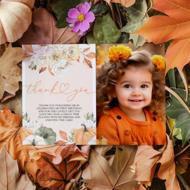 A Little Pumpkin Birthday Photo Thank You Card (Creator Uploaded)