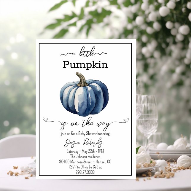 A Little Pumpkin Blue Baby Shower Invitation (Creator Uploaded)