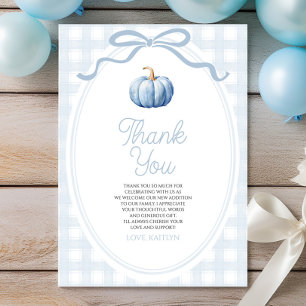 A Little Pumpkin Blue Bow Baby Shower Thank You Card