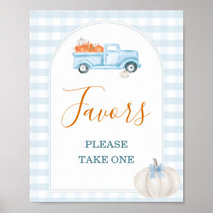 A Little Pumpkin Blue Truck Baby Shower Favors Poster