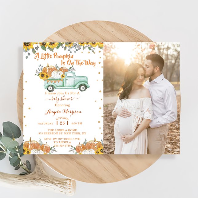 A Little Pumpkin Blue Truck Baby Shower Invitation (Creator Uploaded)