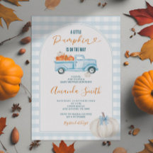 A Little Pumpkin Blue Truck Gingham Baby Shower