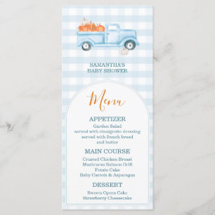 A Little Pumpkin Blue Truck Gingham Baby Shower Menu
