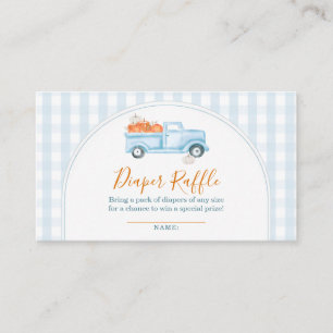 A Little Pumpkin Blue Truck Gingham Diaper Raffle Enclosure Card
