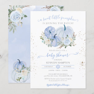 A Little Pumpkin Blue White Boy Girl Baby Shower Invitation