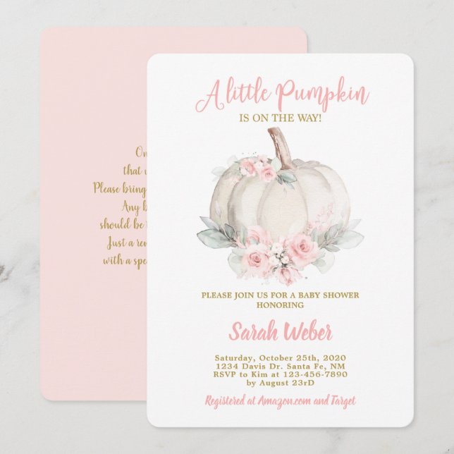A little pumpkin blush pink fall baby shower girl invitation (Front/Back)