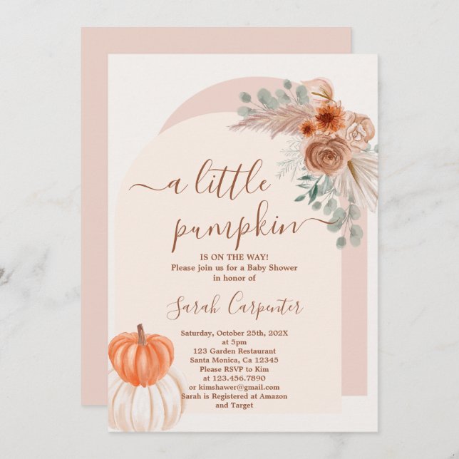 A little pumpkin Boho Baby Shower Invitation (Front/Back)