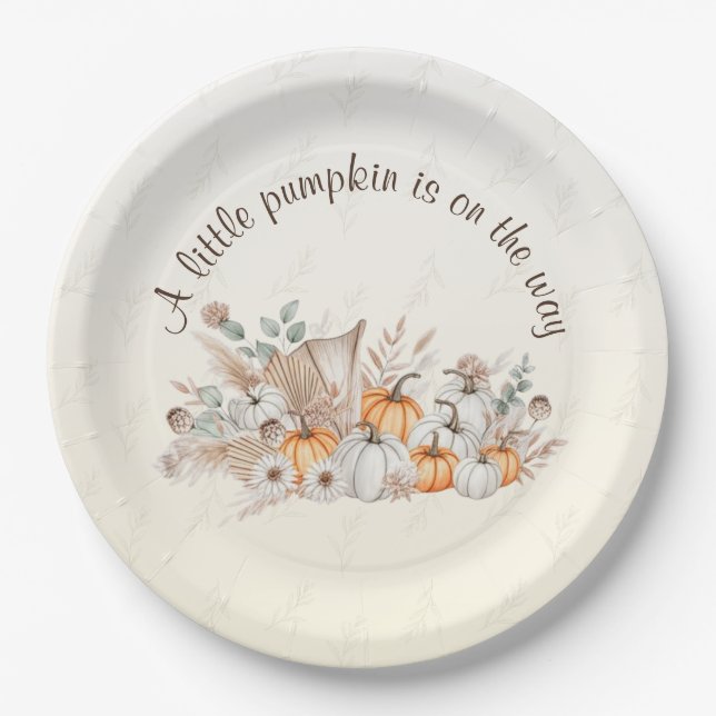 A Little Pumpkin Boho Baby Shower Paper Plate (Front)