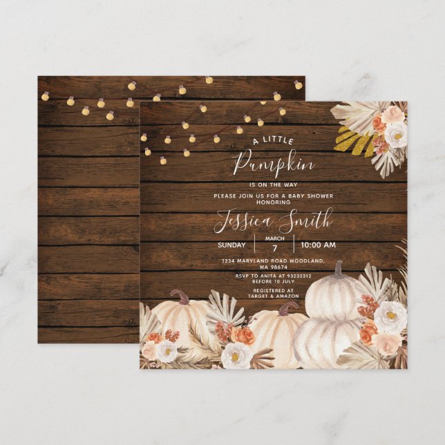 A little Pumpkin Boho Baby Shower Wood Invitation (Front/Back)