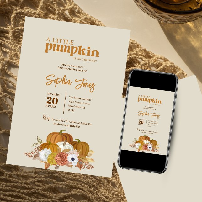 A little pumpkin Boho Fall Floral Baby Shower  Invitation (Creator Uploaded)