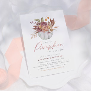 A Little Pumpkin Boho Floral Fall Baby Girl Shower Invitation