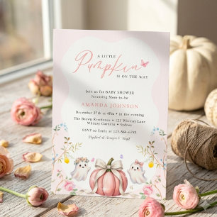 A Little Pumpkin Boo Cute Pink Baby Shower Invitation