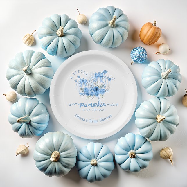 A Little Pumpkin Bow Boy Baby Shower Paper Plate (Creator Uploaded)