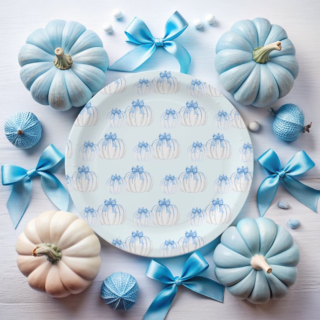 A Little Pumpkin Bow Fall Boy Baby Shower Paper Plate (Creator Uploaded)