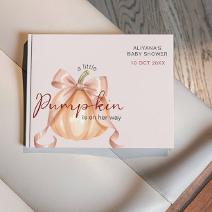 A little Pumpkin Bow Pink Baby Shower Watercolor Guest Book