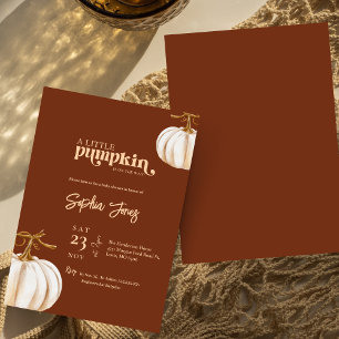 A little pumpkin brown white pumpkin baby shower invitation