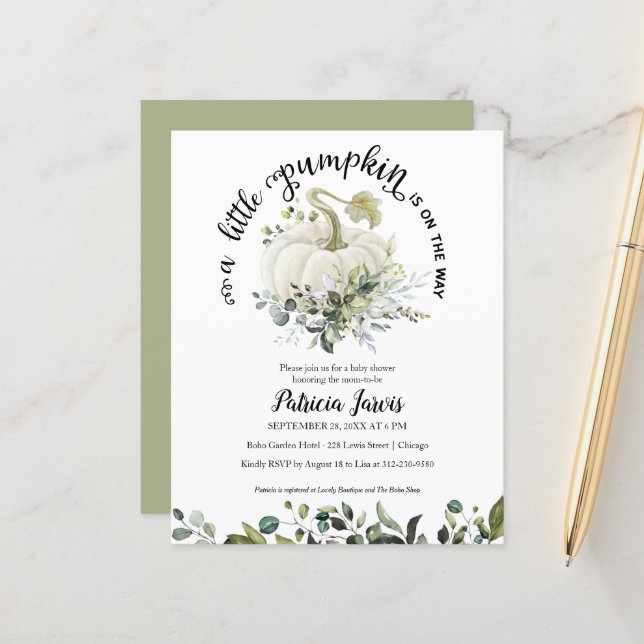 A Little Pumpkin Budget Baby Shower Invitation (Front/Back In Situ)
