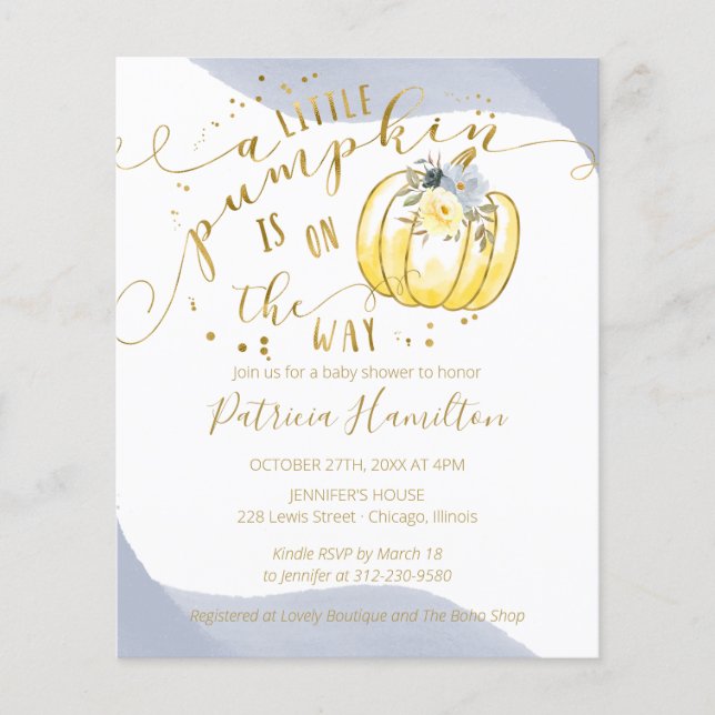 A Little Pumpkin Budget Baby Shower Invitation (Front)