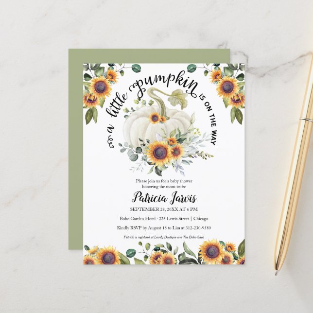 A Little Pumpkin Budget Baby Shower Invitation (Front/Back In Situ)