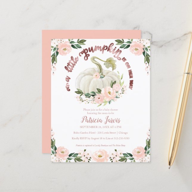 A Little Pumpkin Budget Baby Shower Invitation (Front/Back In Situ)