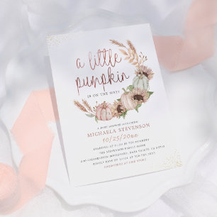 A Little Pumpkin Cute Rustic Rose Gold Baby Shower Invitation