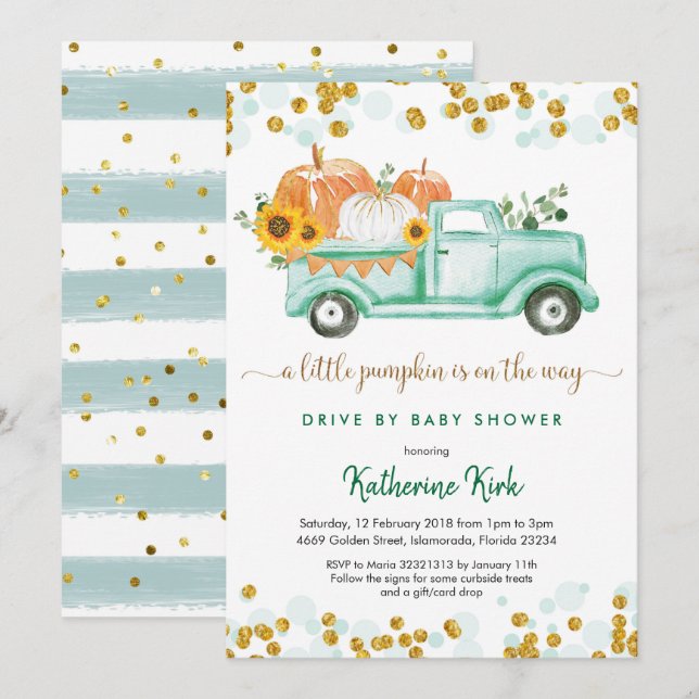 A little pumpkin drive by boy baby shower invitation (Front/Back)