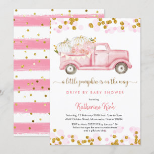 A little pumpkin drive by girl baby shower invitation