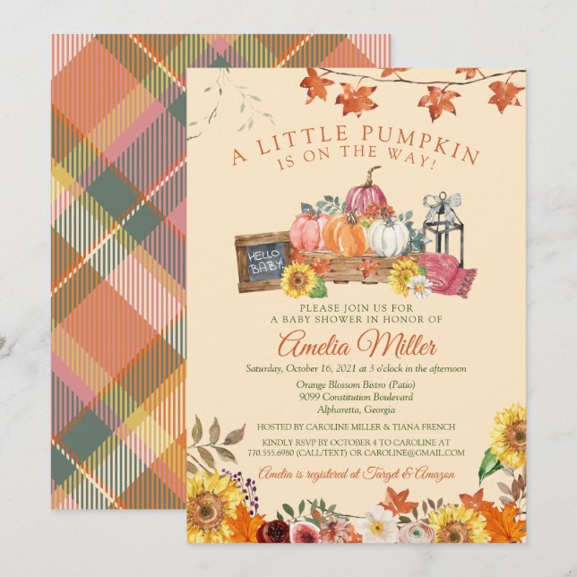 A Little Pumpkin Fall Autumn Baby Shower Invitatio Invitation (Front/Back)