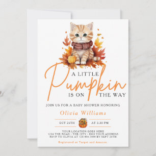 A Little Pumpkin Fall Autumn Cat Baby Shower Invitation