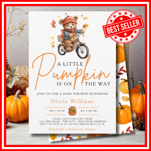 A Little Pumpkin Fall Autumn CUTE BEAR Baby Shower Invitation