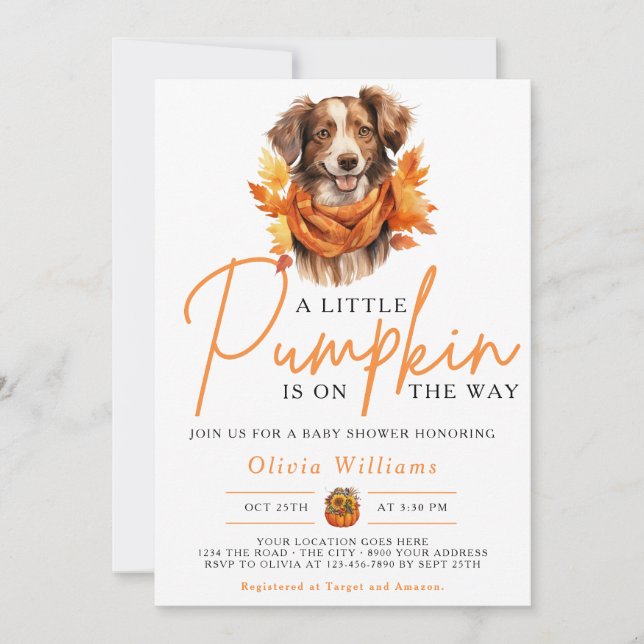A Little Pumpkin Fall Autumn DOG Baby Shower Invitation (Front)