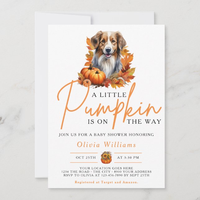 A Little Pumpkin Fall Autumn DOG Baby Shower Invitation (Front)